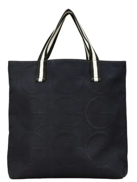 GUCCI VINTAGEi G LOGO TOTE BAG BLACK Canvas GUC
