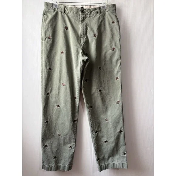VTG J.Crew Critter Chinos Mens (34X32Tag) Beaver Embroidery Olive Green Rare