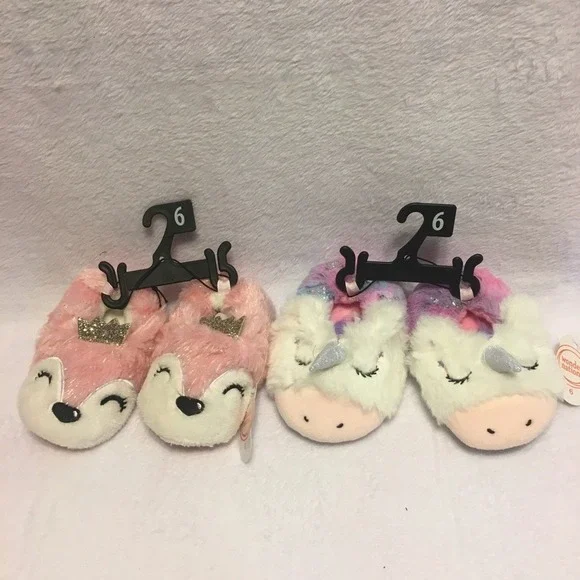 NWT‎ Faux Fur Glitter Glam slipper bundle unicorn and princess Baby toddler 3