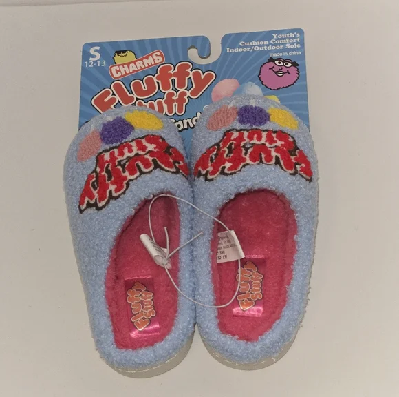 Charms Fluffy Stuff Cotton Candy‎ Youth Slippers 12/13 • Plush Cozy Fashion-Core