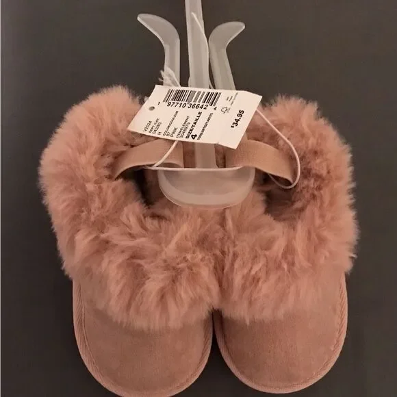 NEW - Fluffy Pink Toddler Slingback Slippers