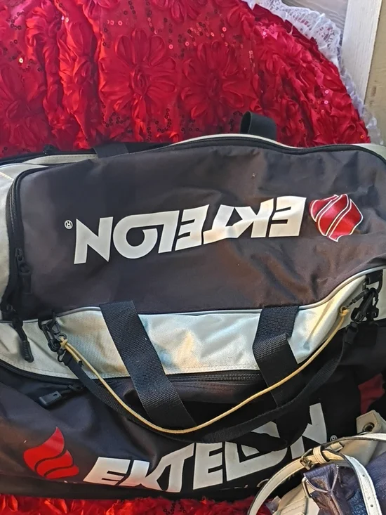 Men's Black and White Duffel Bag