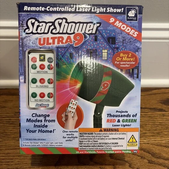 8 Inch Christmas Projector Star Shower 9-Pattern Light Show with Remote