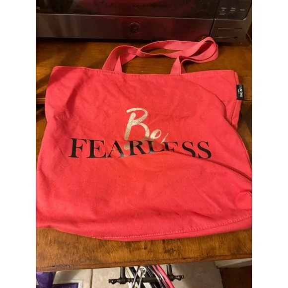 Lancome Paris Be Fearless Pink Canvas Tote Bag Gold‎ Glitter Reusable Shopper