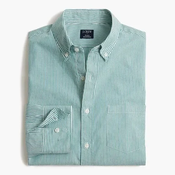 J Crew Men's Striped Classic Fit Cotton Shirt Large Button Down Winter Green $98