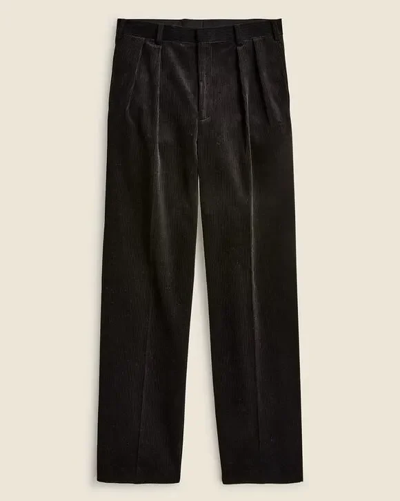 NWT J Crew Relaxed-fit Double-pleated Trouser Italian Corduroy Black Size 34/32