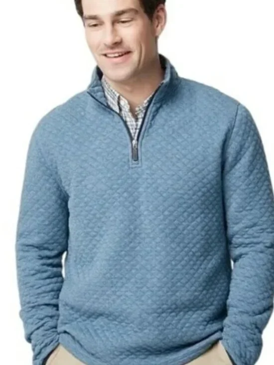 J. CREW AUTHENTIC  QUILTED 1/4 ZIP PULLOVER SWEATER SWEATSHIRT BLUE NWOT L