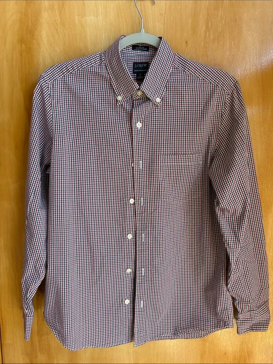 J. Crew Red and Navy Micro-Check Button-Down Shirt