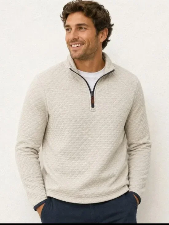 J. CREW 1/4 ZIP PULLOVER SWEATER SWEATSHIRT OATMEAL QUILTED NWOT S
