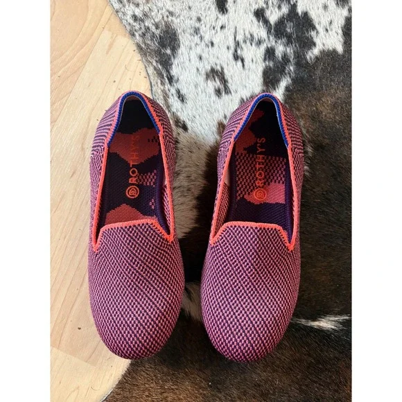 Rothy's Girls The Loafer Slip-On Flats Orange Navy Size K2