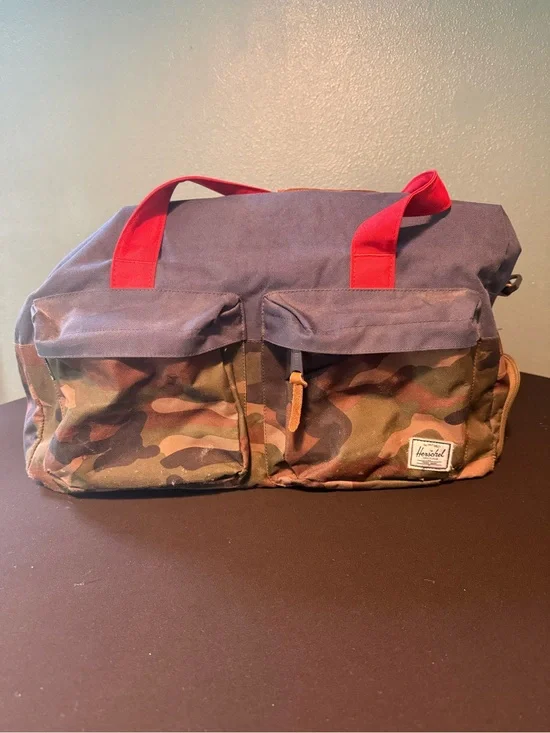 Herschel Camo Canvas Weekend Duffel - Green/Red