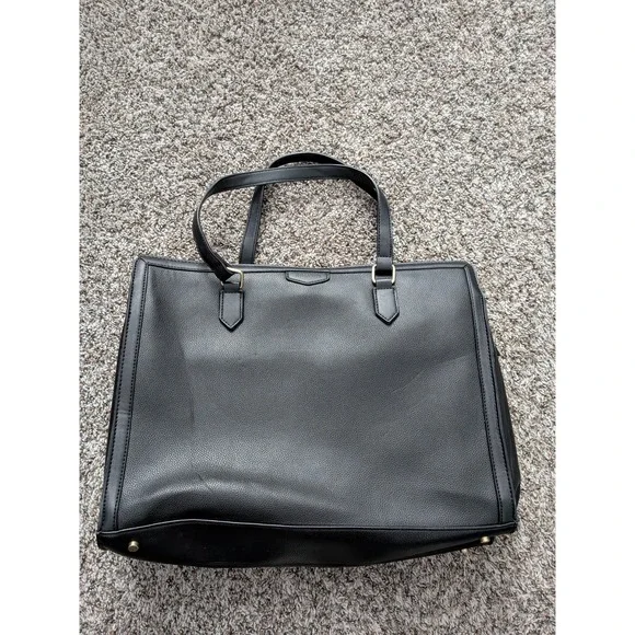 Missnine‎ Leather Tote Bag Business Bag Black w/ Shoulder Strap