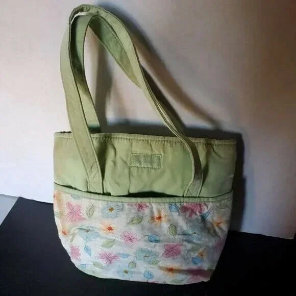 Longaberger Tote Hand Bag‎ Blue, Green, Pink Floral Pattern. 10