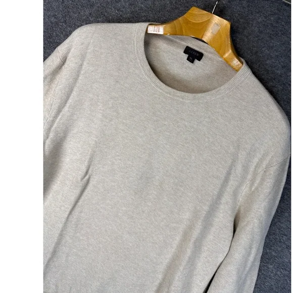 J Crew Cotton Crewneck‎ Sweater Tee Pullover Beige Mens Size XL Academia Travel