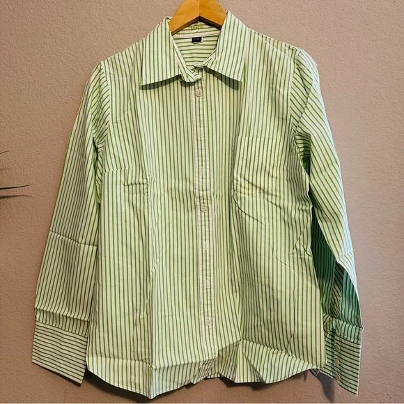 J.Crew White & Green Striped Slim Fit Dress Shirt – Men’s Large