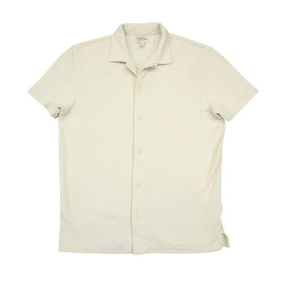 J Crew Terry Cloth Shirt Men S Ivory Cream Short Sleeve Button Down Camp Collar