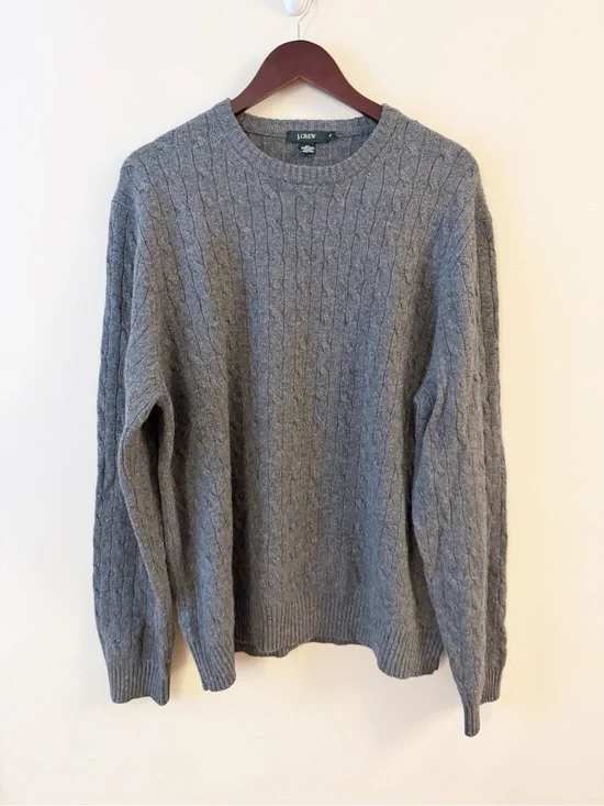 J. Crew Men’s Gray Cable Knit Crewneck Sweater Size XL Wool Cashmere Blend