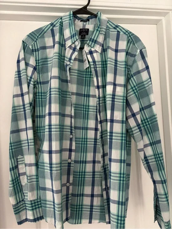 J. Crew Men’s Green & Blue Plaid Button-Down Shirt - Medium - NWT