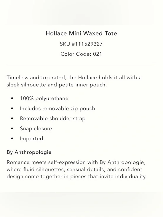 NWT new Anthropologie hollace mini waxed tote bag purse + pouch + 2 straps brown
