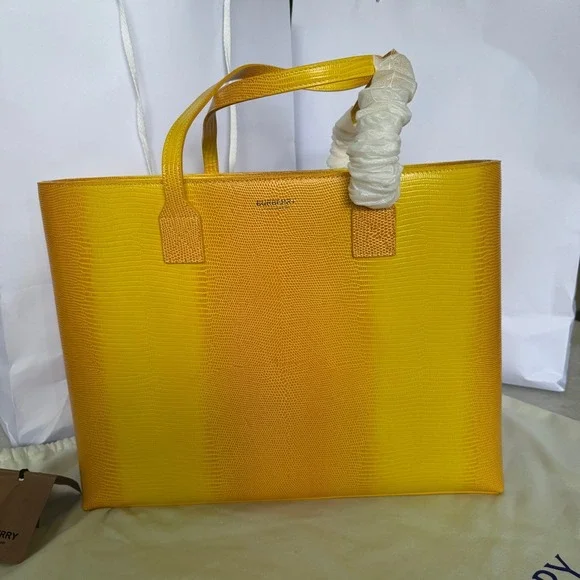 Burberry London Tote Bag Yellow Lizard Embossed Leather Shopper Handbag New‎
