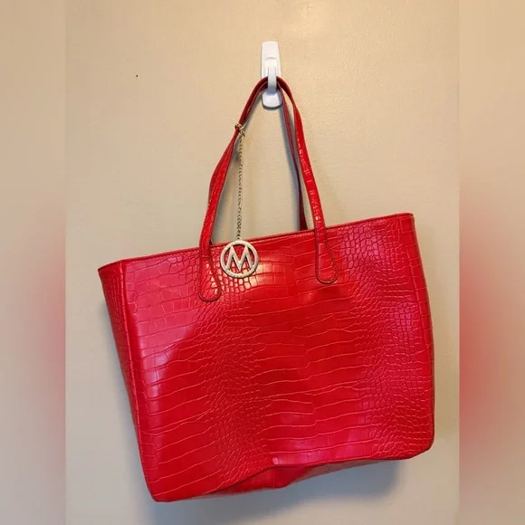 MIA Red Textured‎ Tote Bag with Gold Accents