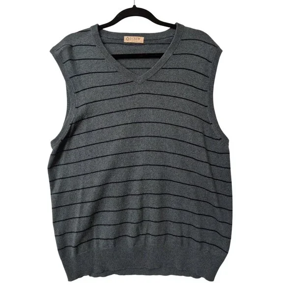 J Crew Sweater Vest Mens L Green Blue Pullover V Neck Cotton Cashmere‎ Casual
