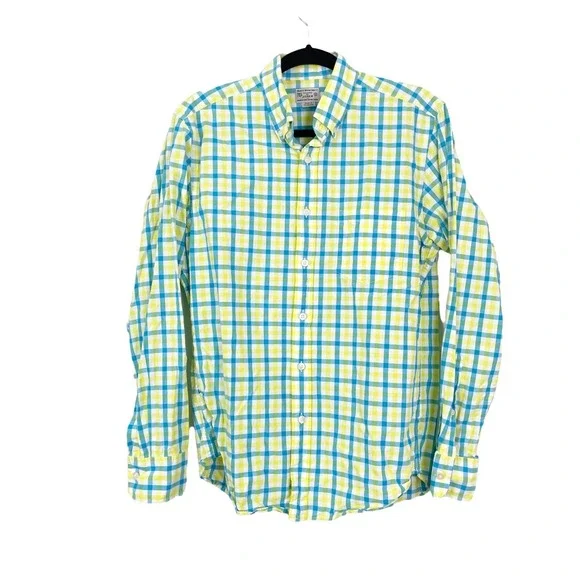 J. Crew Men's Sz S Yellow‎ and Blue Plaid Button Up Career Collared Shirt Cotton