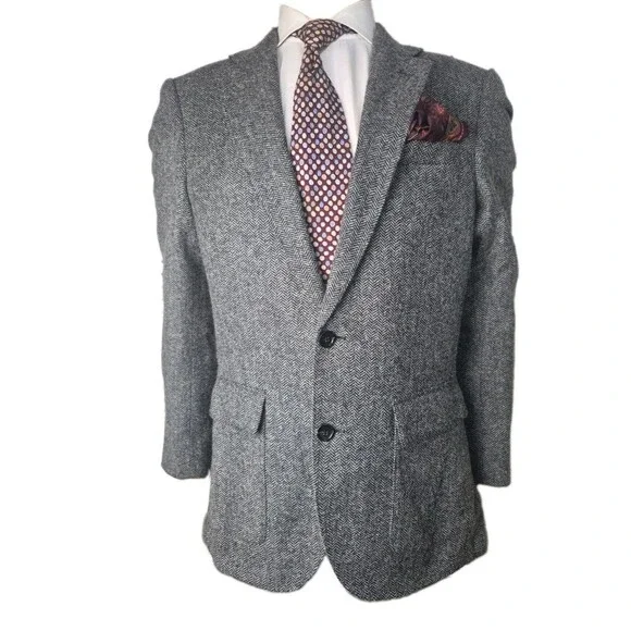 J. Crew Ludlow Sport Coat Men Sz 38R Moon Wool/Cotton Tweed Herringbone Classic