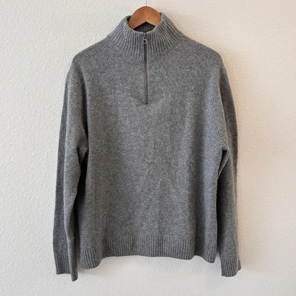 J Crew Sweater Mens XL Gray Merino Wool Blend Half Zip Mock Neck Pullover‎ Knit