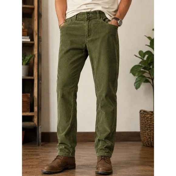 J.Crew Mens Slim Straight Corduroy Pants Olive Green 34x34 5-Pocket Casual