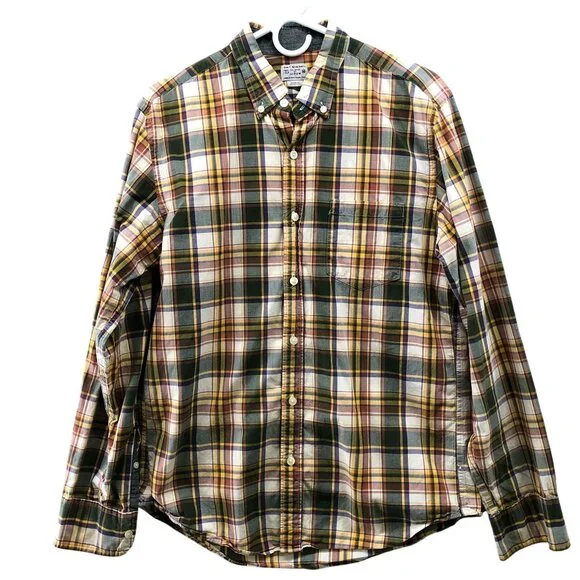 J. Crew Long Sleeve Shirt Mens M Plaid Button Down Cotton Yellow Green‎ Plaid