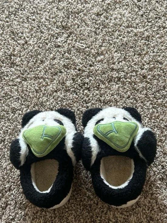 Infant Panda Slippers with Green Accents - Cozy Indoor Shoes