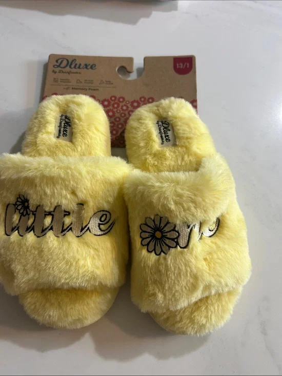 Luxe Kids Yellow Fuzzy Slippers - 'Little One'