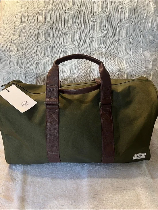 Herschel Ivy Green Duffel with Brown Leather-Style Straps