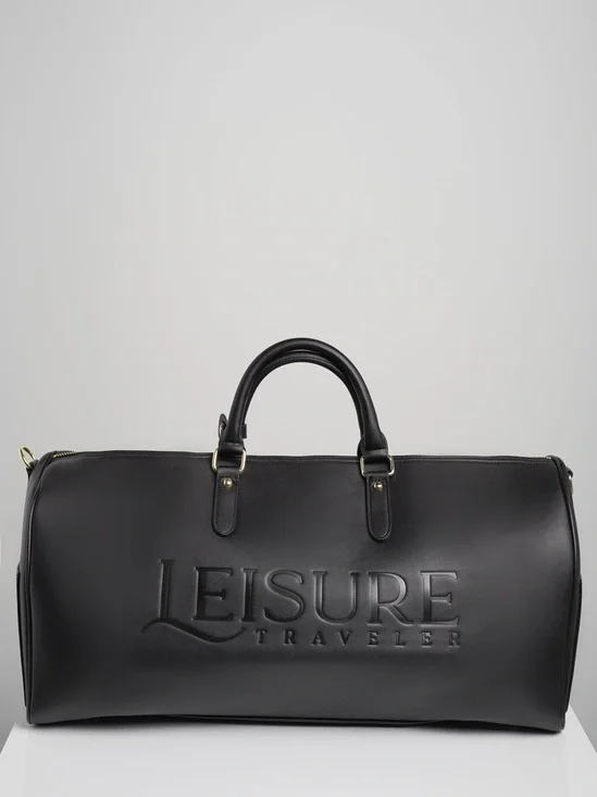 Black Faux Leather Weekender Duffel Bag