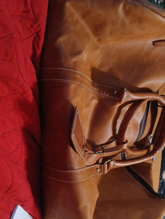 Leather Weekender Duffel Bag - Tan