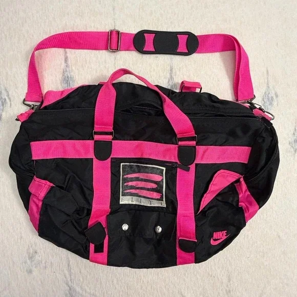 Nike Elite Duffel‎ Gym Bag Black Pink Shoulder Strap Sports Travel Equipment