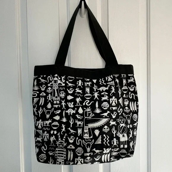 Vtg 1991‎ Santa Fe Sportswear Tote Bag Made in USA Black/White Petroglyph