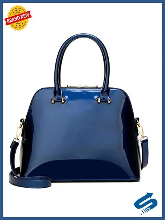 Patent Leather Tote Handbag Elegant Top Handle Purse with Shoulder Strap