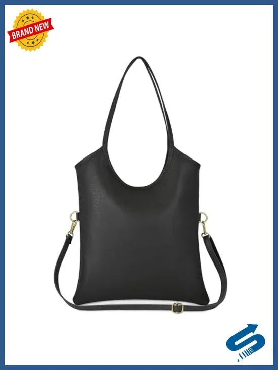 Italian Calf Leather Tote Bag with Zipper, Adjustable Strap, Medium