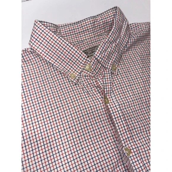 J. Crew Tailored‎ Fit Button Down Shirt Red Blue Check Men's Long Sleeve Cotton