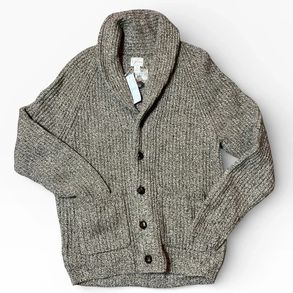 NWT J Crew Rugged Merino Brown Wool Blend Shawl Cardigan Sweater Mens Size Small