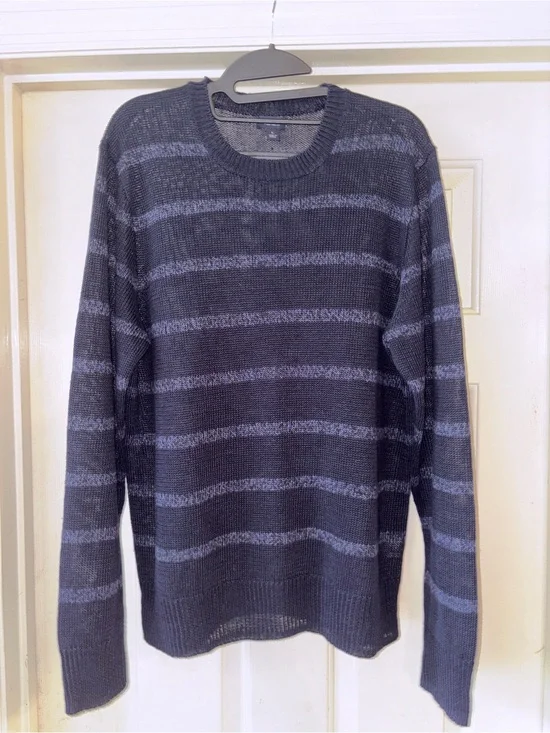 J. Crew 100% Linen Crewneck Sweater Navy/Blue Stripe Lightweight Layering