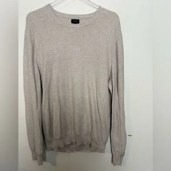 J. Crew Cotton Crewneck Sweater Garter Stitch Natural Beige Oatmeal Large H6060