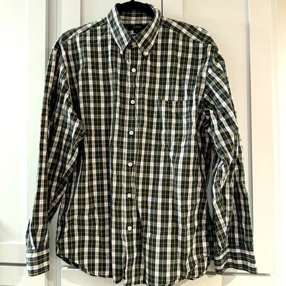 J. Crew Button Down Long Sleeve Shirt in Forest Green White‎ & Navy Plaid Medium