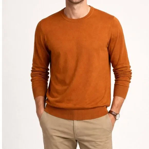 J.Crew Cotton Crewneck Sweater Rust Brown Size Large