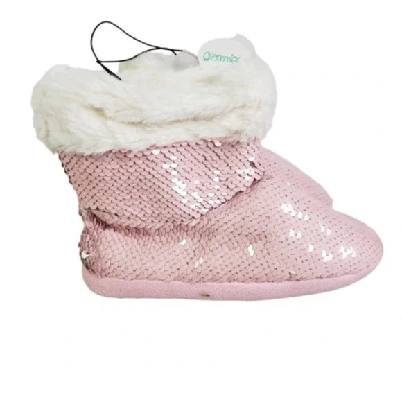 Glammer‎ Kids Pink Sequin Bootie Slippers Extra Large XL 3/4 Girls