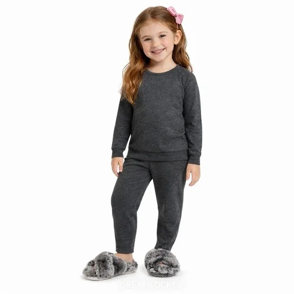 Cat & Jack Girls Faux Fur Criss Cross‎ Slippers Grey Black Medium 2/3 NEW