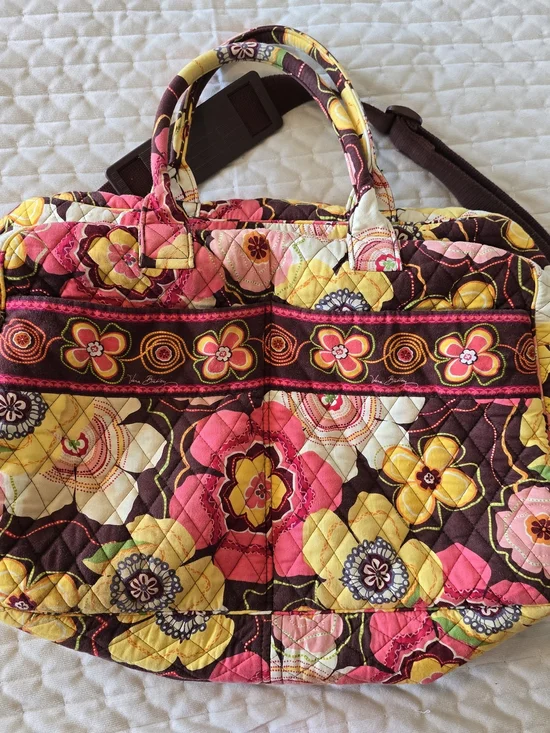 Vera Bradley Pink & Yellow Quilted Floral Weekend Tote Bag