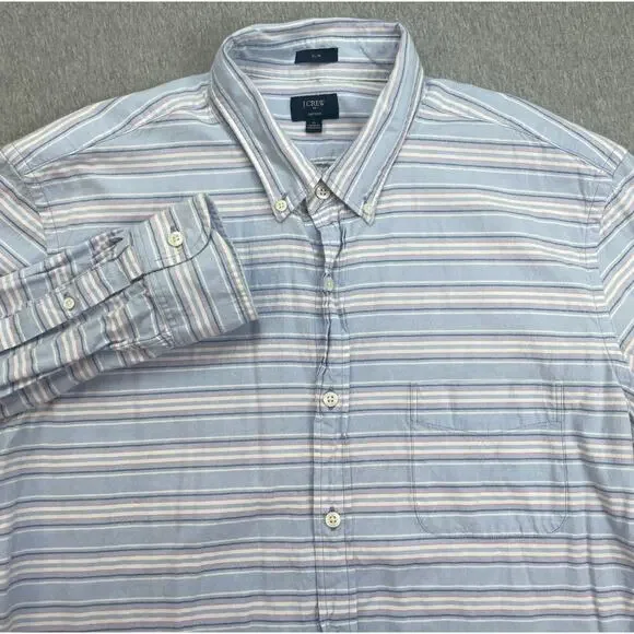J Crew Shirt Mens XL Striped 100% Cotton‎ Oxford Slim Fit Button Down